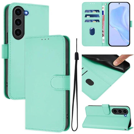 Samsung Leather Phone Case With Card Storage For Everyday Use - mint green PU leather wallet case with card slots, cash pocket, wrist strap, and kickstand