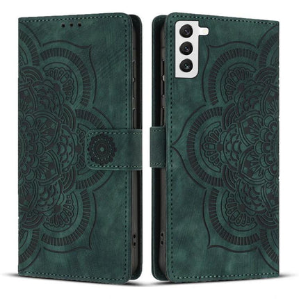 Leather Phone Case With Card Slots green floral PU leather wallet case with TPU interior, card slots, adjustable kickstand and wrist strap