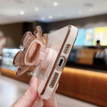 iPhone Case With Astronaut Stand For Hands-Free Video Watching - rose gold slim electroplated soft shell with built-in 3D astronaut stand