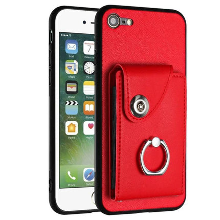 Organ Card Holder Case For iPhone 14 Pro Max 13 Pro Max 13 Pro SE 2022 2020 8 7 red PU TPU card wallet ring holder phone case