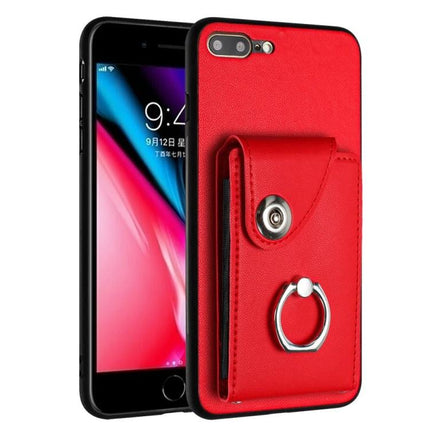Organ Card Holder Case For iPhone 8 Plus 7 Plus With Ring Stand And 6 Card Slots - red PU with ring stand and 6 card slots