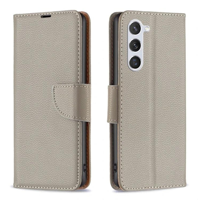 Leather Flip Phone Case With Card Slots - beige PU leather wallet case with card slots, TPU lining and kickstand for hands-free use