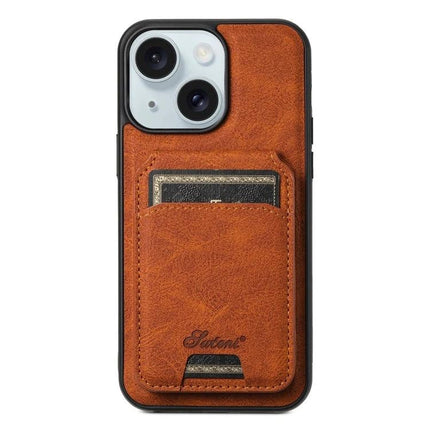 Durable Suteni Wallet Phone Case for Everyday Carry in brown PU leather with card pocket and magnetic detachable wallet