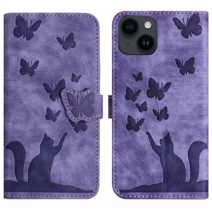 Leather Flip Case for Daily Phone and Card Organization purple butterfly cat wallet-style PU leather TPU core