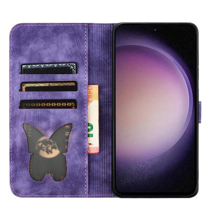 Leather Phone Case With Card Slots For Everyday Use purple folio wallet style with 3 card slots cash pocket and butterfly cutout