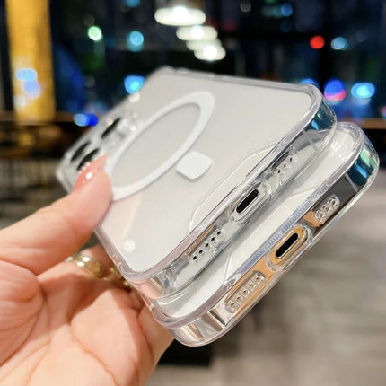 Acrylic Phone Case for Everyday Protection clear acrylic shell with TPU liner slim profile showing precise cutouts and MagSafe circle