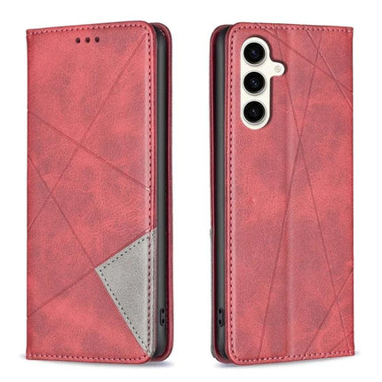 Leather Phone Case for Daily Use and Card Storage in red PU leather with TPU frame, built-in card slots and photo window, front and back view