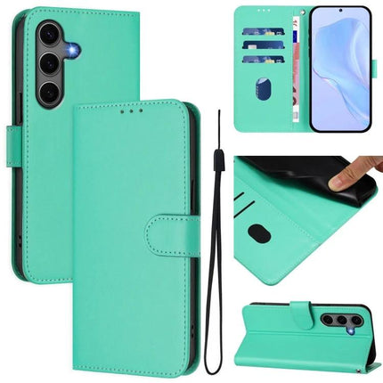 Leather Phone Case With Lanyard For Samsung in mint green wallet style with card slots, removable strap, and TPU inner shell for everyday protection