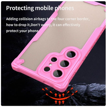 Armor Glaze Protective Case for Samsung Phones, Everyday Use pink transparent PC TPU slim shockproof case with raised camera and corner airbags