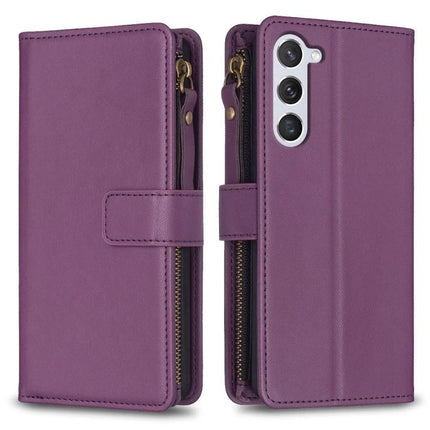 Leather Flip Wallet Case for Everyday Phone Storage in purple PU leather with zippered cash pocket and card slots