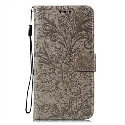 Leather Flip Case for iPhone Everyday Protection in embossed floral leather with wrist strap, 360-degree coverage and built-in stand