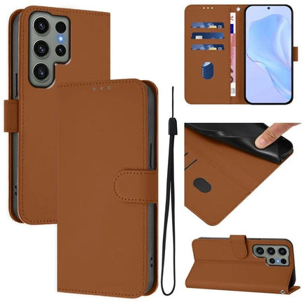 Leather Phone Case With Lanyard For Daily Essentials - brown PU leather wallet case with card slots, cash compartment, TPU core and detachable lanyard