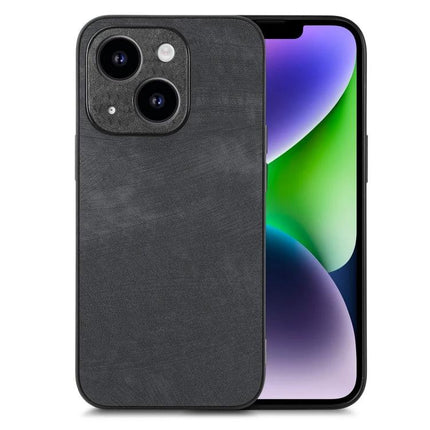 Alt Tag: Vintage Leather Phone Case for Everyday Protection in slim black leather with raised edges and durable TPU/PC shielding