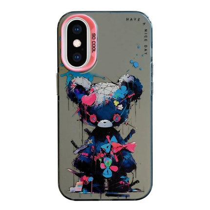 Animal Pattern Phone Case For Everyday Use - slim TPU frame PC back phone case with colorful graffiti-style bear design protecting against scratches