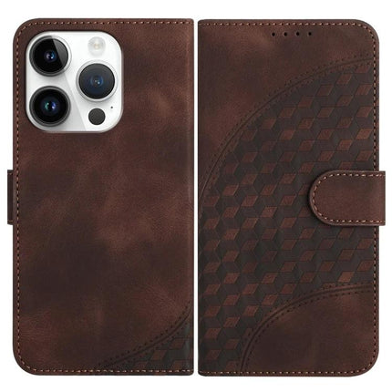YX0060 Elephant Head Embossed PU Leather Case Lanyard For iPhone 15 Pro Max - brown embossed wallet case with lanyard slot and built-in stand