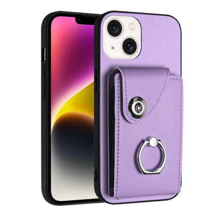 Card Holder Ring Stand Case For IPhone 16 And 15 Pro Max 15 Pro 15 Plus purple PU wallet case with ring stand and six card slots