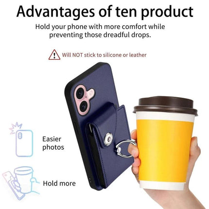 Card Holder Ring Stand Case For IPhone 16 And 15 Pro Max 15 Pro 15 Plus - navy PU wallet case with ring stand holding coffee cup