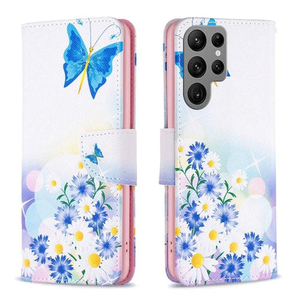 Leather Phone Case for Galaxy - Slim Everyday Protection for Daily Phone Handling floral wallet case with blue butterflies and daisies for Samsung S25