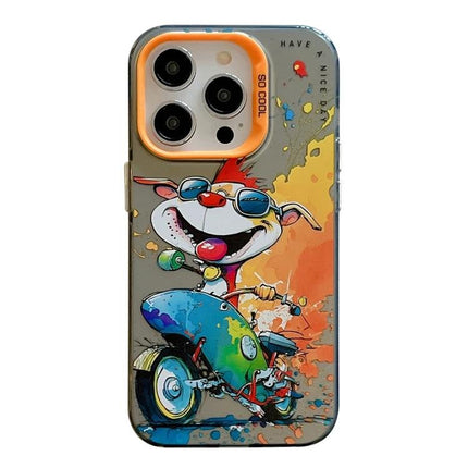 Animal Pattern iPhone Case for Everyday Use — colorful cartoon dog on scooter, TPU PC protective slim shockproof cover