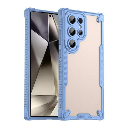 Armor Glaze Protective Case for Samsung Phones, Everyday Use slim blue PC TPU hybrid case with raised camera and screen edges