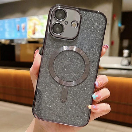 Glitter Protective Case for iPhone Everyday Handling — glitter TPU shell with electroplated frame and ring grip protecting against scratches and minor drops