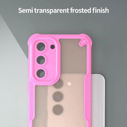Armor Glaze Case for Samsung Phones Everyday Protection slim pink semi-transparent frosted finish with reinforced corners and camera cutouts