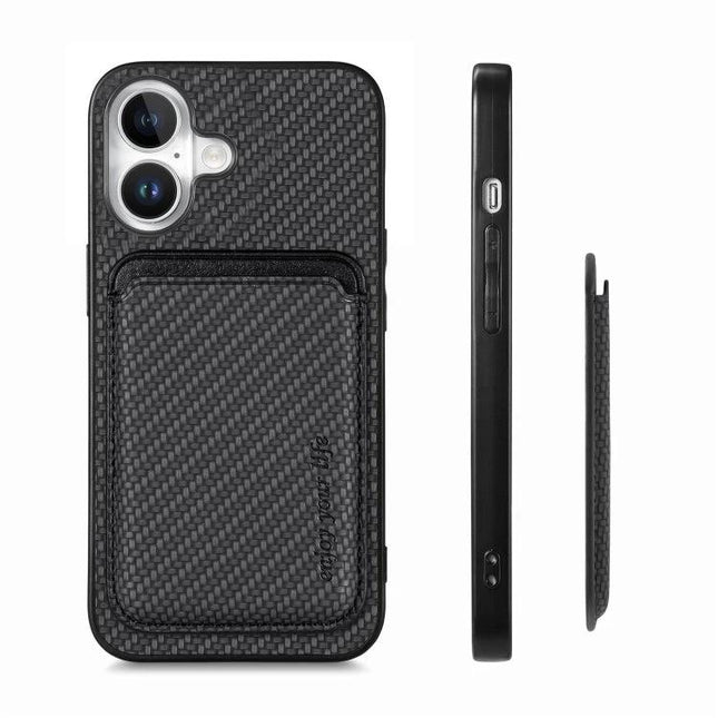 Essential Leather Phone Case With Card Slots slim black PU leather card holder with magnetic closure and four-corner drop protection