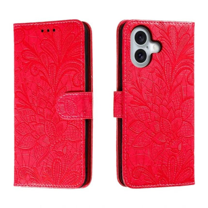 Leather Flip Case for iPhone Everyday Protection - red embossed leather wallet cover with built-in stand and 360-degree shock-absorbing corners