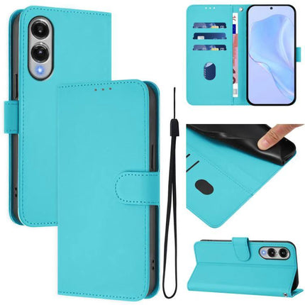 Leather Phone Case With Card Storage turquoise PU leather wallet case with three card slots, kickstand and wrist strap