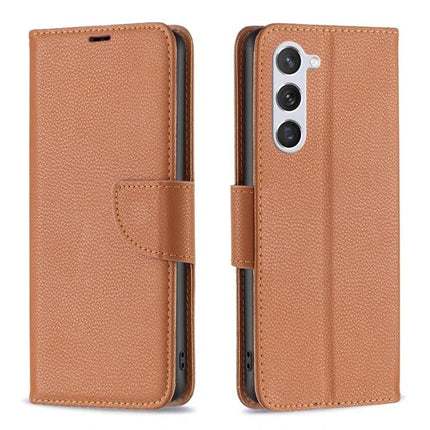Leather Flip Phone Case With Card Slots in tan PU leather wallet style with kickstand and card pockets