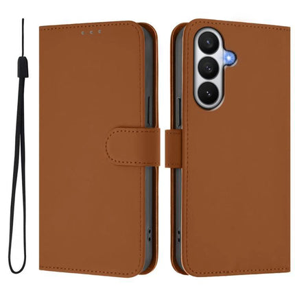 PU Leather Phone Case With Card Holder For Everyday Use in brown folio style showing card slots, magnetic clasp and wrist strap