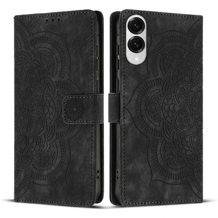 Black embossed wallet style Leather Phone Case For Everyday Carry with card slots and magnetic closure