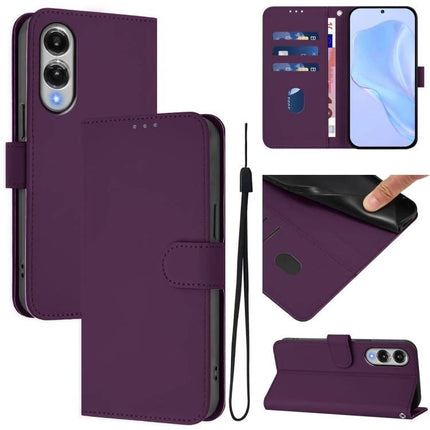 Leather Phone Case With Card Storage purple PU leather wallet case with stand, card slots, TPU backing and wrist strap
