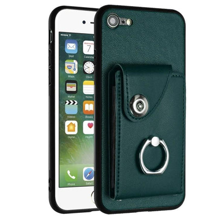 Organ Card Holder Case For iPhone 14 Pro Max 13 Pro Max 13 Pro SE 2022 2020 8 7 green PU TPU card wallet ring holder case