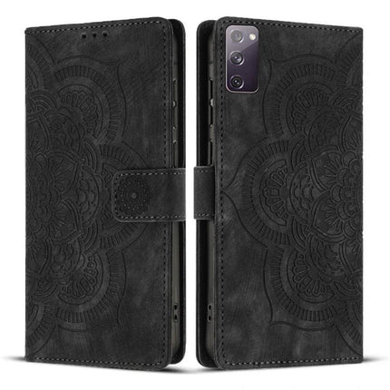 Leather Phone Case With Card Storage For Everyday Use - black PU leather wallet case with embossed mandala design and card slots