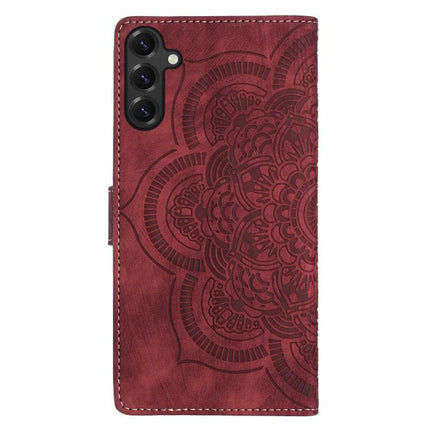 Everyday Leather Phone Case With Card Slots — red embossed wallet case with two card slots, cash pocket and four-corner drop protection