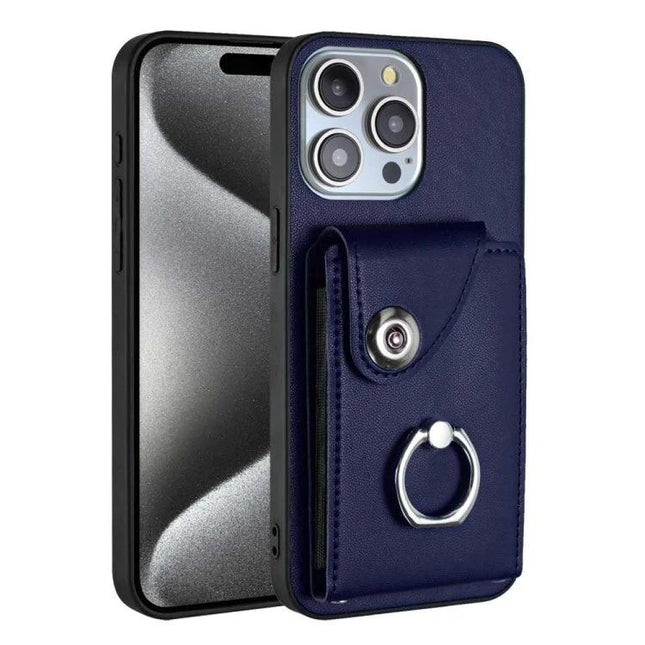 Organ Card Holder Case For iPhone 14 Pro Max 13 Pro Max 13 Pro SE 2022 2020 8 7 - navy PU TPU card wallet ring holder phone case