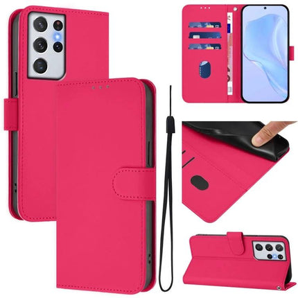 Leather Phone Case With Lanyard pink PU leather wallet case with card slots, TPU phone holder, wrist strap and stand function