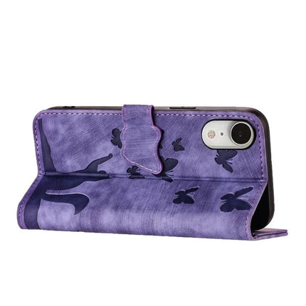 Butterfly Leather Flip Case With Card Slot in purple TPU wallet case with butterfly cutouts and kickstand