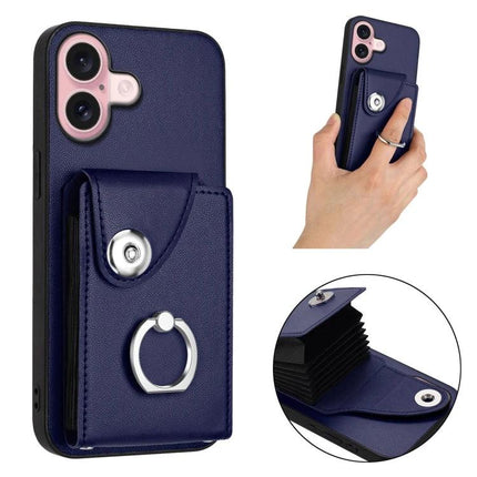 Card Holder Ring Stand Case For IPhone 16 And 15 Pro Max 15 Pro 15 Plus navy PU wallet case with ring stand and 6 card slots