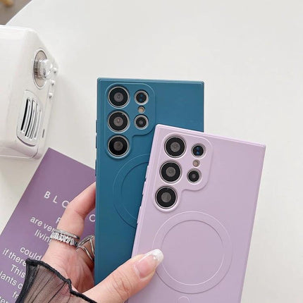 Silicone Phone Case For Samsung Galaxy soft liquid silicone protective case in teal and lavender for S23, slim everyday scratch-resistant cover
