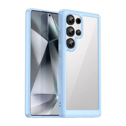 Colorful Samsung Galaxy Case For Everyday Protection with clear back, blue TPU frame, acrylic panel, reinforced camera cutout, slim grip