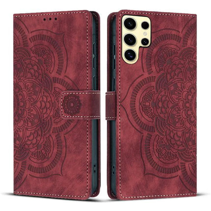 Leather Phone Case With Card Storage For Everyday Use - red embossed folio wallet with card slots and magnetic closure