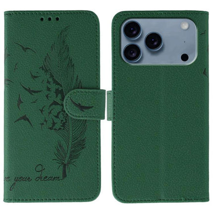 Green feather wallet-style Leather Phone Case for Everyday Protection and Storage with card slots and kickstand for commuting