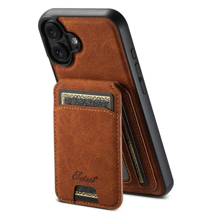 Durable Suteni Wallet Phone Case for Everyday Carry in brown PU leather with magnetic 2-in-1 detachable wallet and card slots
