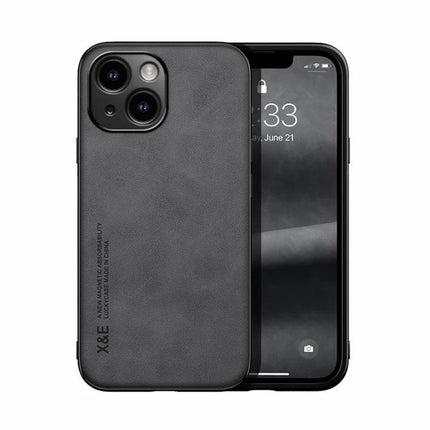Magnetic Leather Phone Case for Everyday Travel Protection – black PU leather TPU shell, slim non-slip grip, magnetic car mount compatible