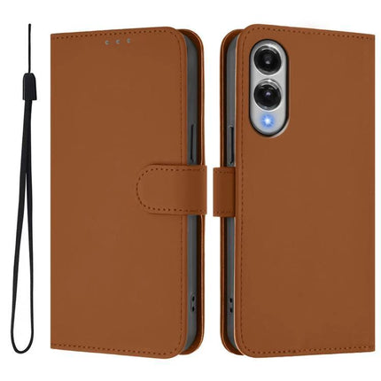 Leather Phone Case With Card Storage in brown PU leather wallet style with wrist strap and magnetic closure