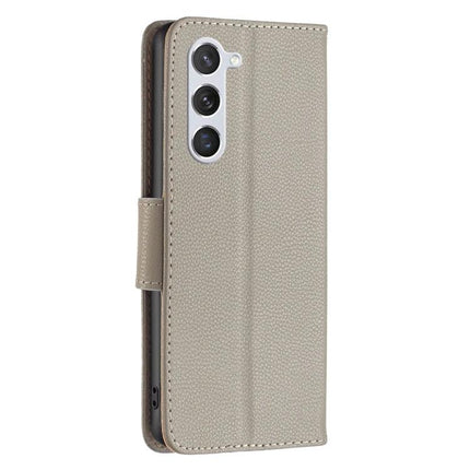 Leather Flip Phone Case With Card Slots in beige PU leather with kickstand, card pockets and soft TPU lining for everyday protection