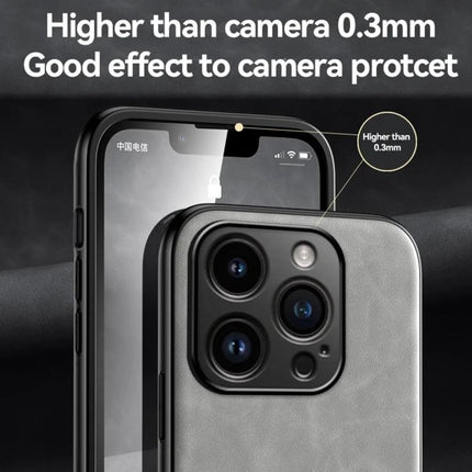 Magnetic Leather Phone Case for Everyday Travel Protection showing raised 0.3mm camera lip, TPU shell and PU leather grip for scratch and dirt protection