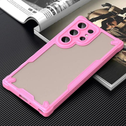 Armor Glaze Protective Case for Samsung Phones, Everyday Use slim pink PC TPU case with raised edges for screen and camera protection